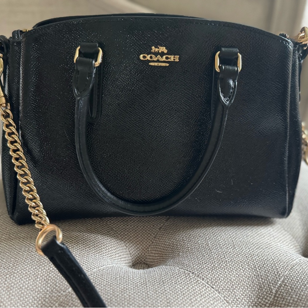 Coach Black Leather Crossbody Bag with Gold Accents